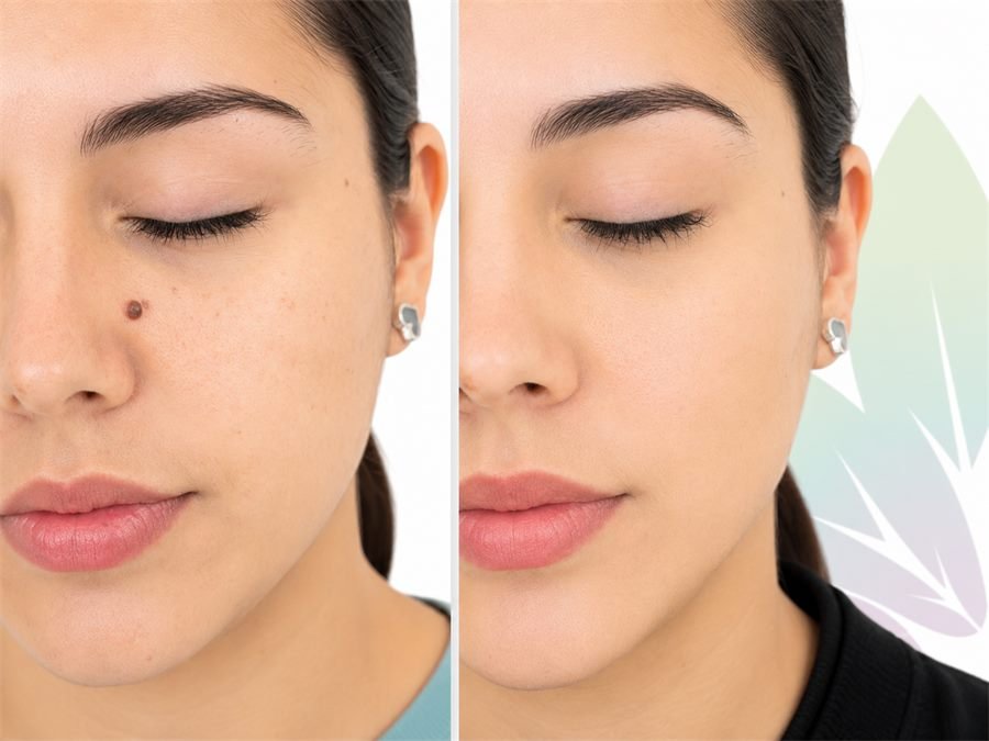 Antes y después de extracción de lunares